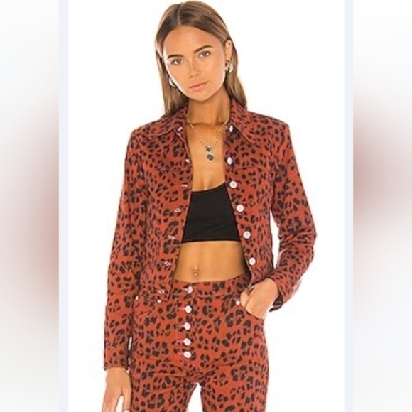 miaou lex button down jacket in red leopard sz M - Picture 1 of 8